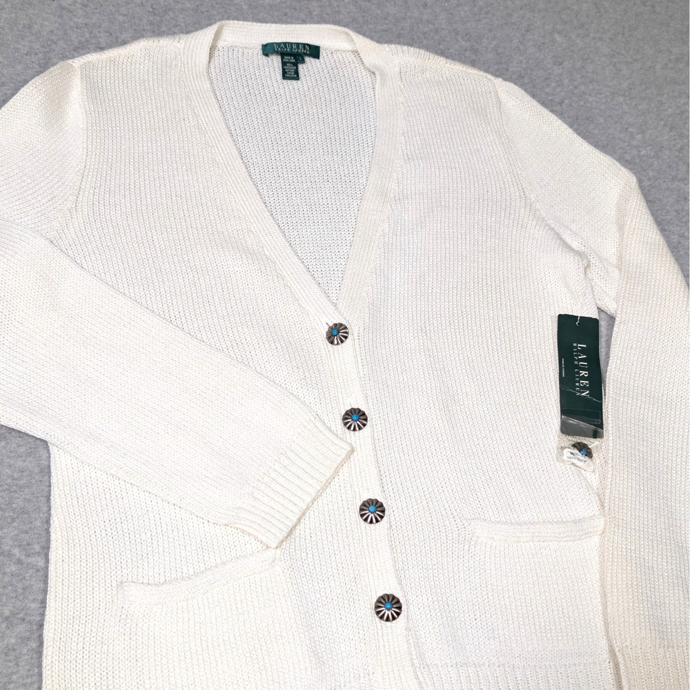 Vtg Lauren Ralph Lauren Mercerized Cotton Cardigan Sweater Womens Large Knit New